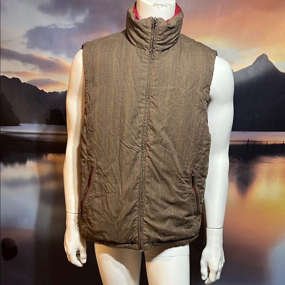 Men's Down Brown OR Red full reversible vest. Eddie Bauer.